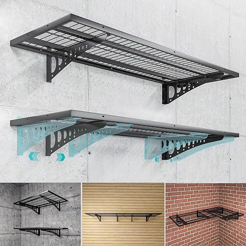 Paquete de 2 estantes de pared de garaje de 1.5 x 3.8 pies (18 x 45.6 pulgadas), capacidad de carga de 500 libras, estantes montados en la pared de