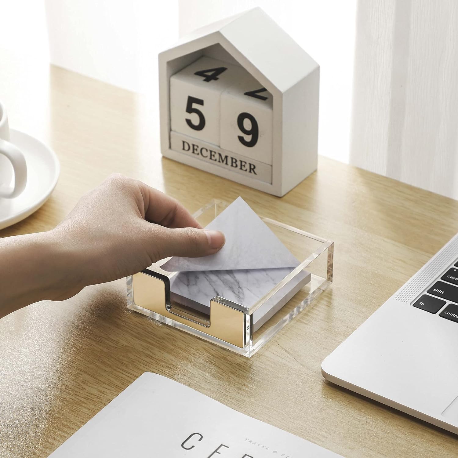 Sticky Note Holder Acrylic Clear Sticky Notes Dispenser Desk Modern Notepad Holder Self Stick Memo Pad Holder with Gold U-Shaped Opening for Office School Home Desk Organization : Office Products