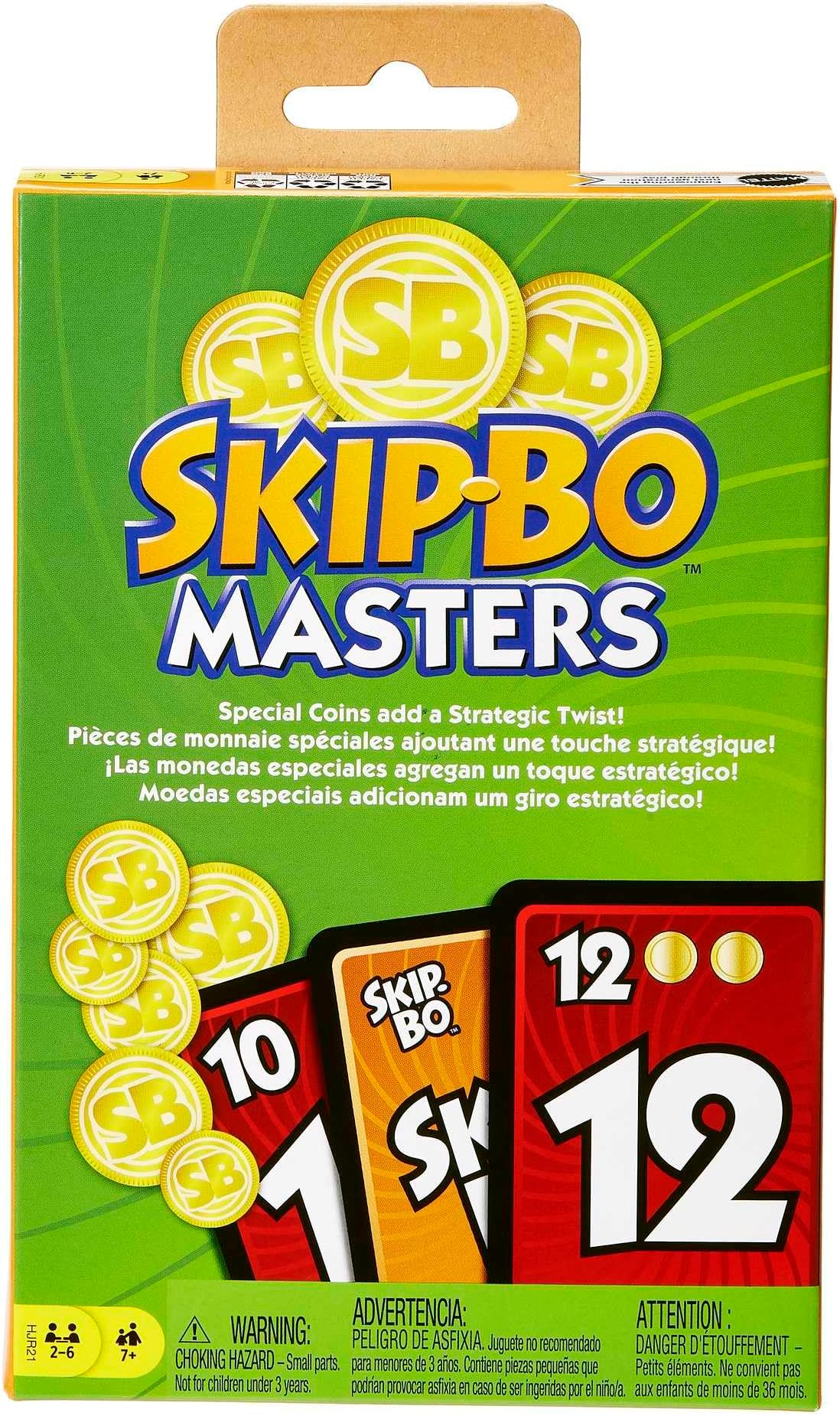 Mattel Games Skip-Bo Masters Card Game for Adults, Family Night & Parties, Play Numbers in Order for 2 for 6 Players, HJR21