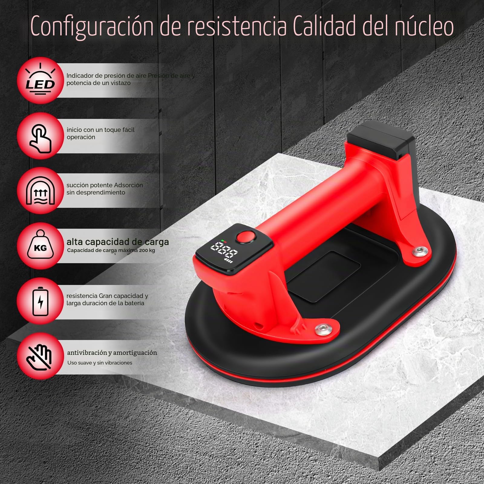 WingFly Ventosa Eléctrica 24 cm con Batería, 2 motores, LCD | Elevador vacío para Azulejos, mármol, vidrio, Ventanas Ventosa potente profesional para colocación de baldosas