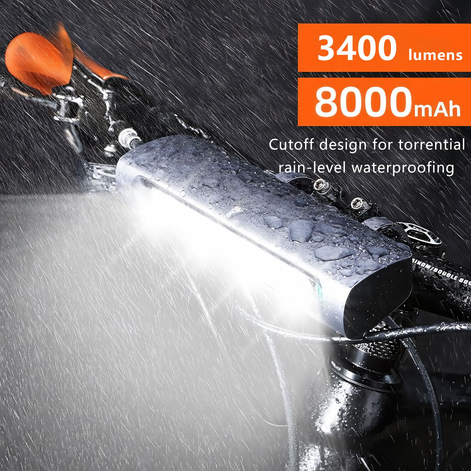 Luz portátil para bicicleta, 3400 lúmenes, batería de 8000 mAh, impermeable, carga tipo C, incluye kit de montaje para bicicletas, ideal para paseos nocturnos y seguridad