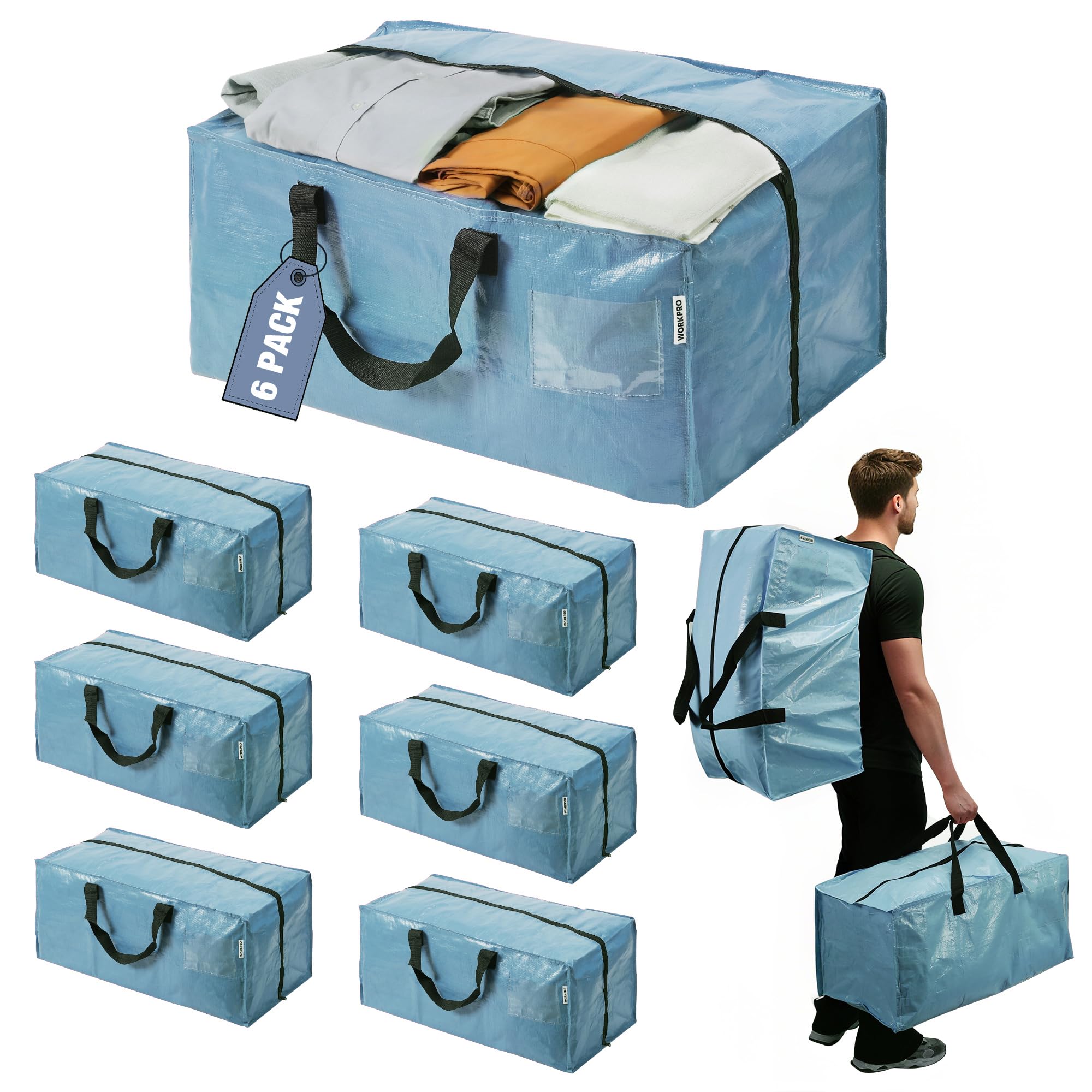 WORKPRO 6-Pack Extra Large Moving Bags – Dusty Blue