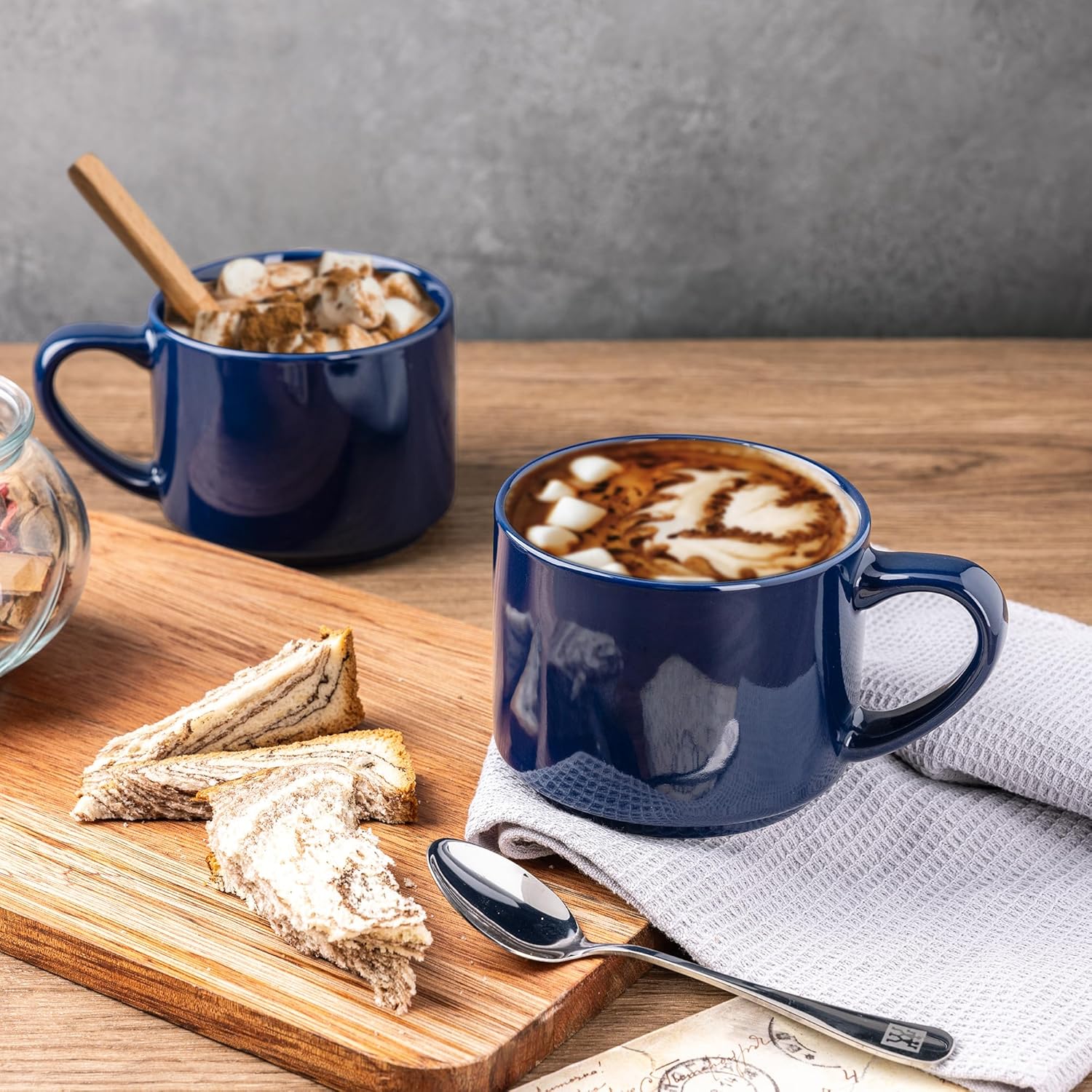 GBHOME 14 OZ Coffee Mugs Set of 6, Stackable Ceramic Mugs for Men, Women, Modern Coffee Cups for Latte,Cappuccino,Hot Cocoa. Dishwasher & Microwave Safe, Navy Blue - Image 5