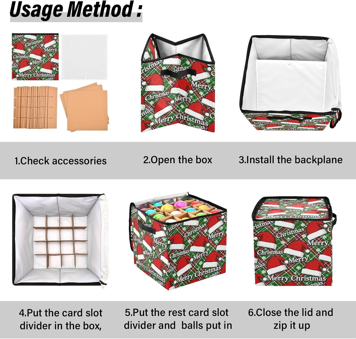 High Capacity Christmas ornament storage bag Holds Up to 64, Two Handles Holiday Storage Case with Lid,Merry Christmas Red Santa Hat