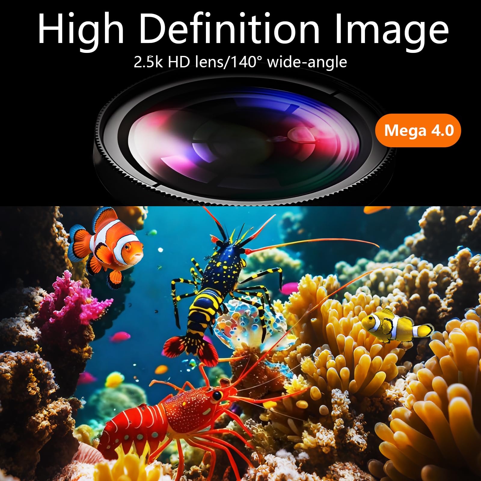 Mangiatoia Pesci WiFi Telecamera 2.5K HD Dosaggio Precisione 0,2g Anti-Intasamento Serbatoio 200ML Anti-Umidità Programmabile Acquario