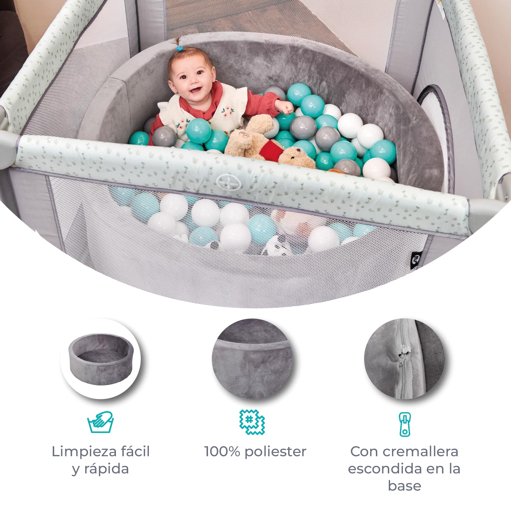 MS BabyWorld – Piscina de Bolas Misti – Piscina de Espuma Redonda para Bebé | +100 Bolas Incluidas | Parque Sensorial | Acolchada y Suave al Tacto | Ideal para Interiores