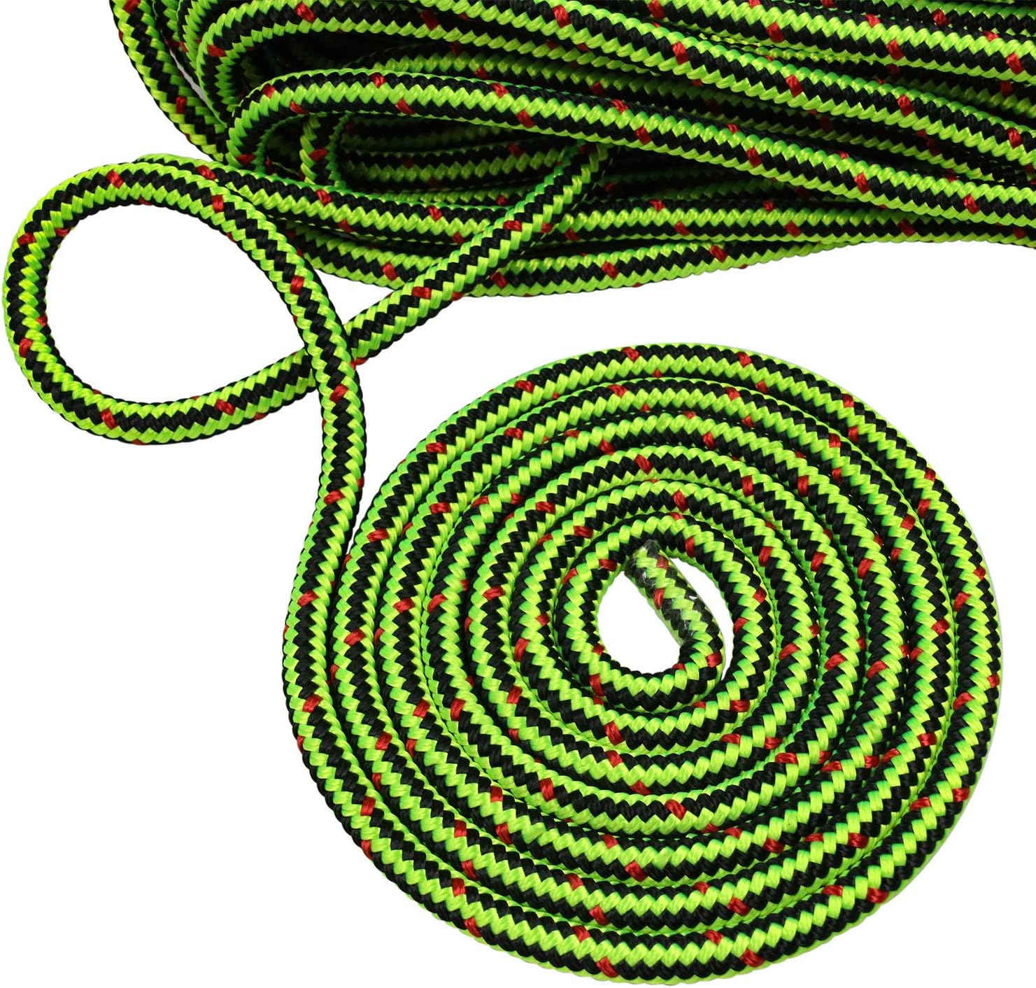 Perantlb 16 Strand Arborist Climbing Rope, UV Resistant and Weather Resistant Double Braided Boat rope1 / 2 "by 150 'Black with Green…