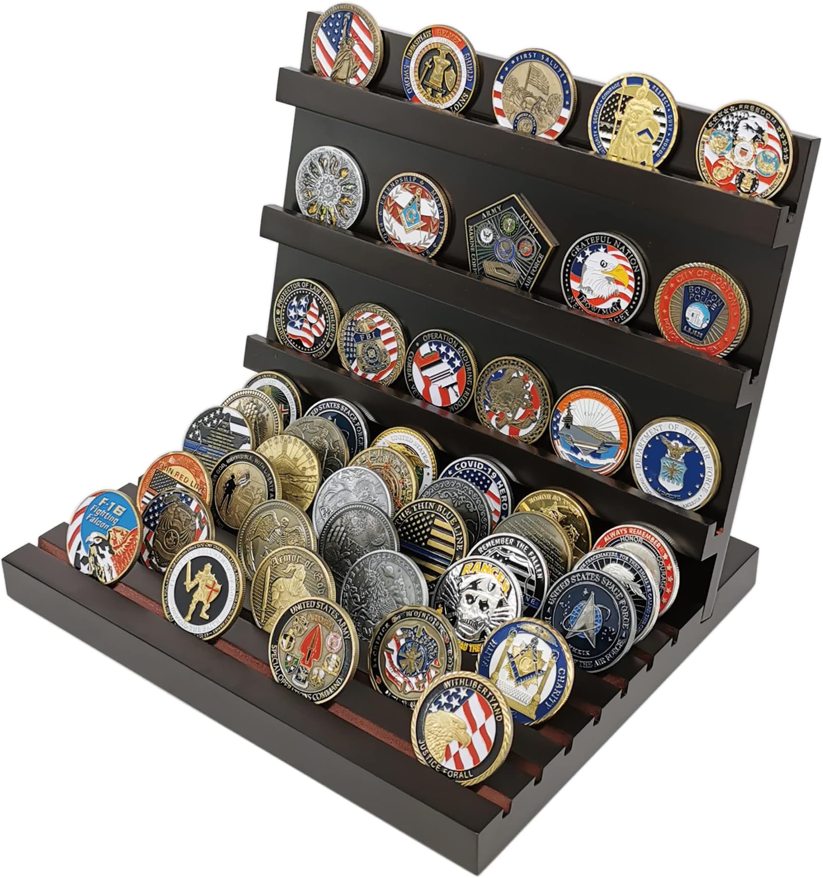 Amazon.com: 10 Rows Military Challenge Coin Display Stand Holder Wooden ...