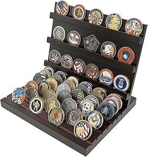 10 Rows Military Challenge Coin Display Stand Holder Wooden Rack Case, Holds 60-70 Coins