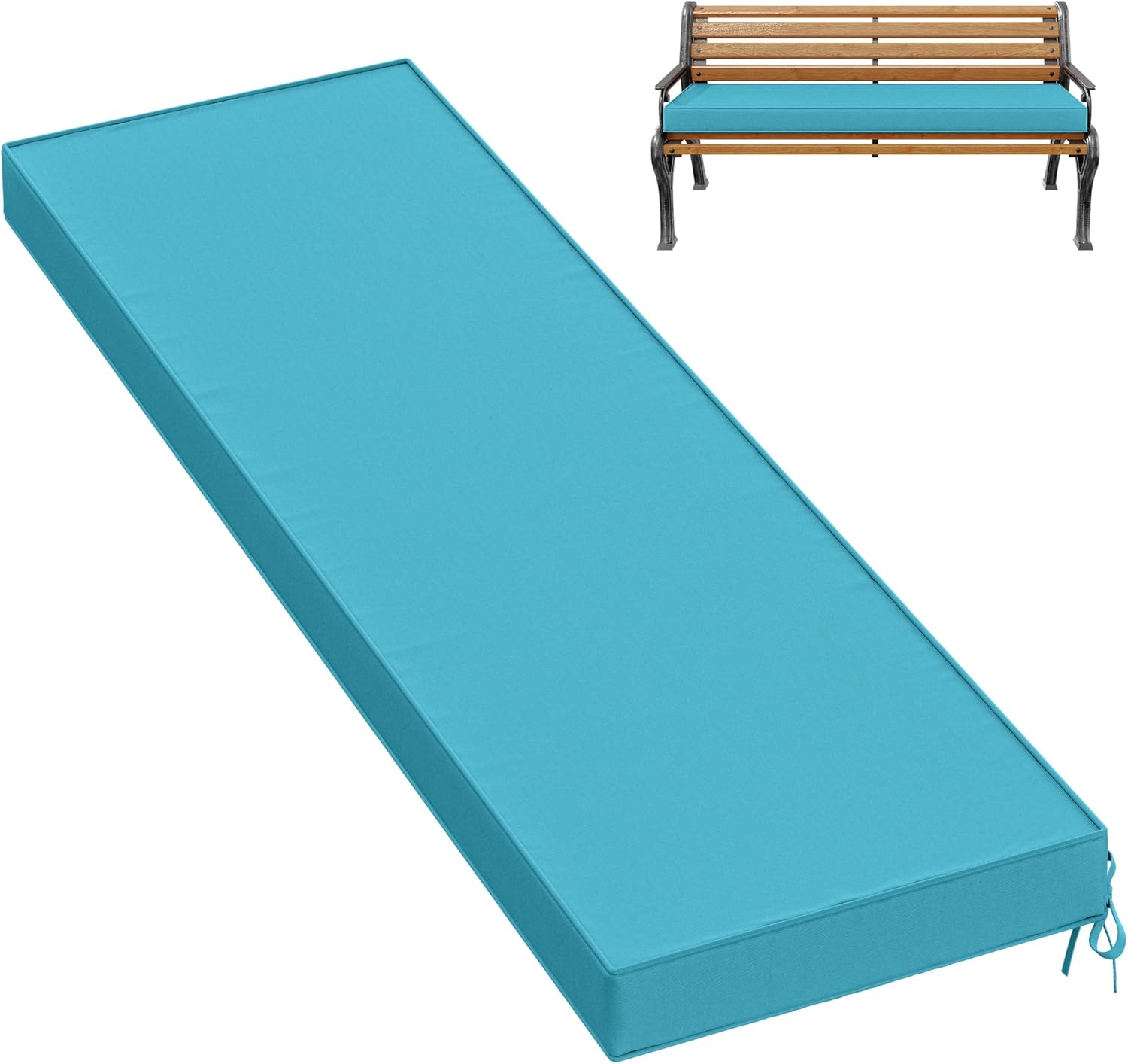 Premium Outdoor Bench Cushions for Patio Furniture 3.5inches Memory Foam Bench Cushion Waterproof Fade Resistant Porch Swing Cushions with Straps 6018 Inch Lake Blue