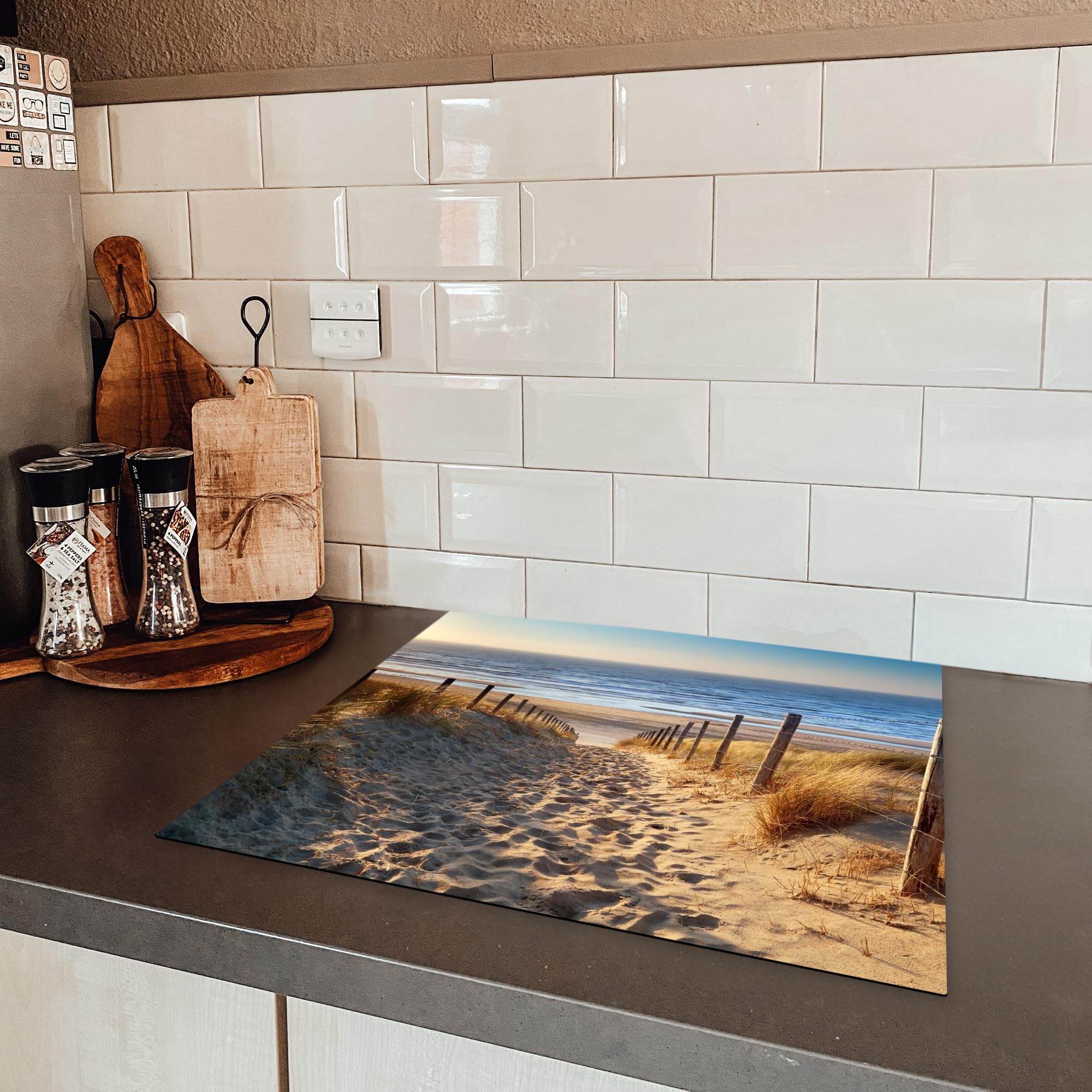 KitchenYeah© Copri Piano Cottura 59x52 cm Coprifornelli Tappetino per Induzione Fornello Tutto per la Cucina Spiaggia - Mare - Dune