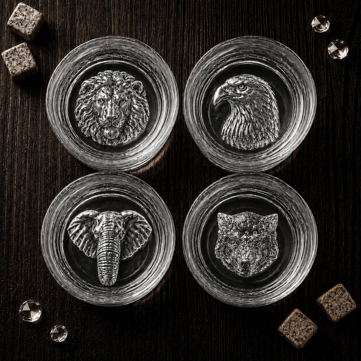 Melbify Plain Animal Combo Whiskey Glasses | Set of 4 | 300 ML|Old Fashioned Glass|Thick Bottom Rocks Glasses| 2 Times Heavier| Perfect for Serving Whiskey,Rum,Scotch,Vodka,Gin & Tequila
