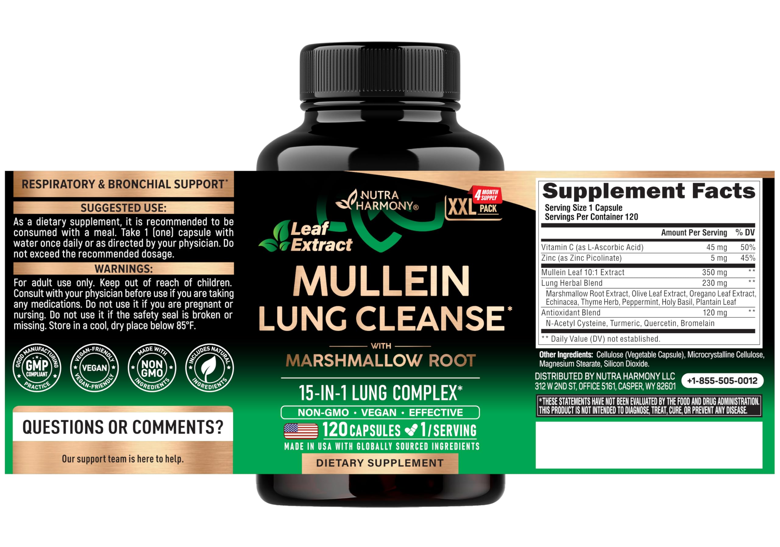 Mullein Lung Detox - Mullein Leaf 10:1 Extract Supplement - 120 Caps — Amazon image 2
