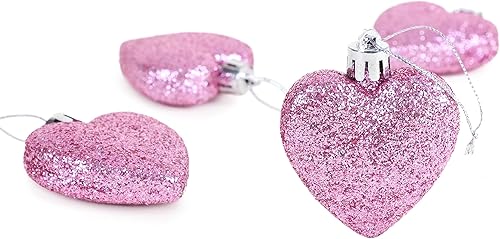 Miniatura 5 de Christmas Concepts® 0.315 x 2.362 in Baby Pink Glitter Corazón en forma de árbol de Navidad Adornos Rosa,