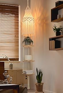 ANROYE 3-Tier Macrame Hanging Lamp Shelf, Boho Woven Corner Pendant Ligh...