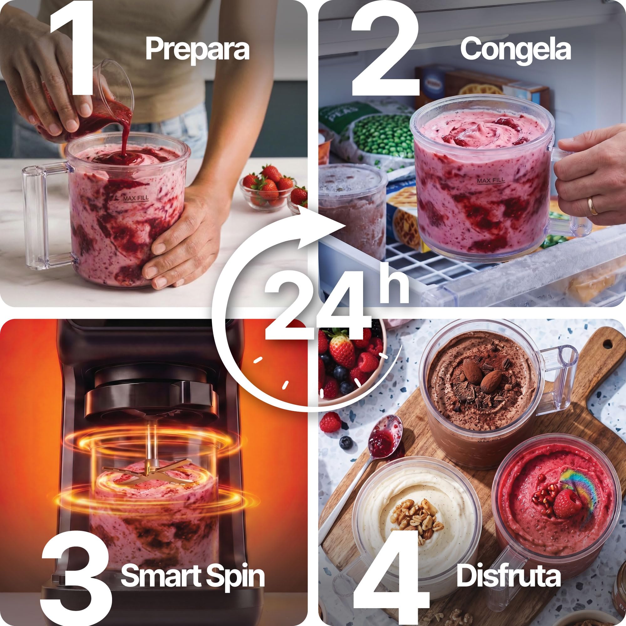 Seeger MultiCream Heladera, 10 programas en 1 | Helado, Sorbete, Batido, Granizado, Mezclas, Vegana, sin lácteos, 3 Tarrinas 500ml, Sin BPA, Máquina de Helados
