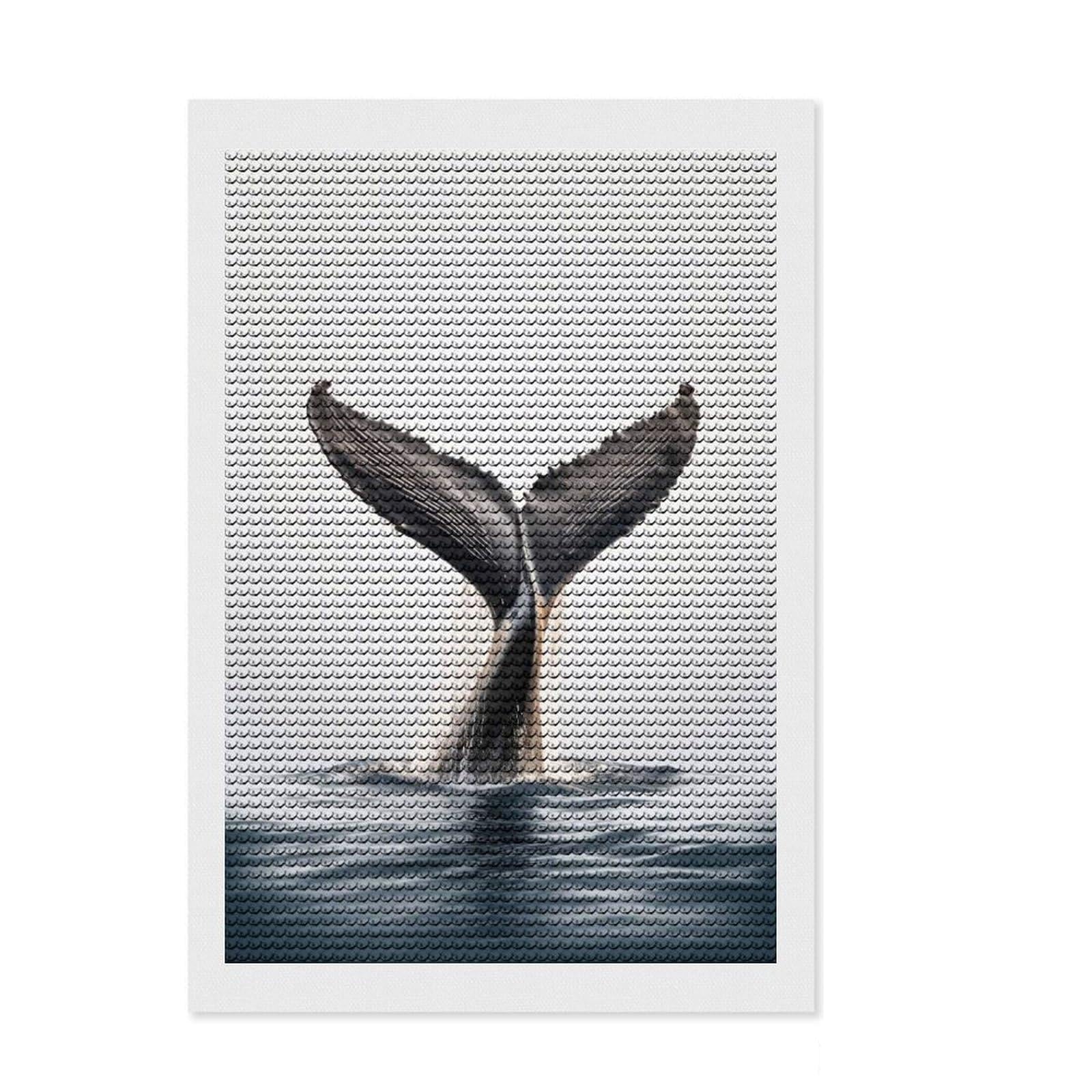 Junmoney Whale Tail Breach Diamond Painting Set 8"x12", Vintage Style Decor, for Beginners, Stress Relief Craft, Christmas Gift