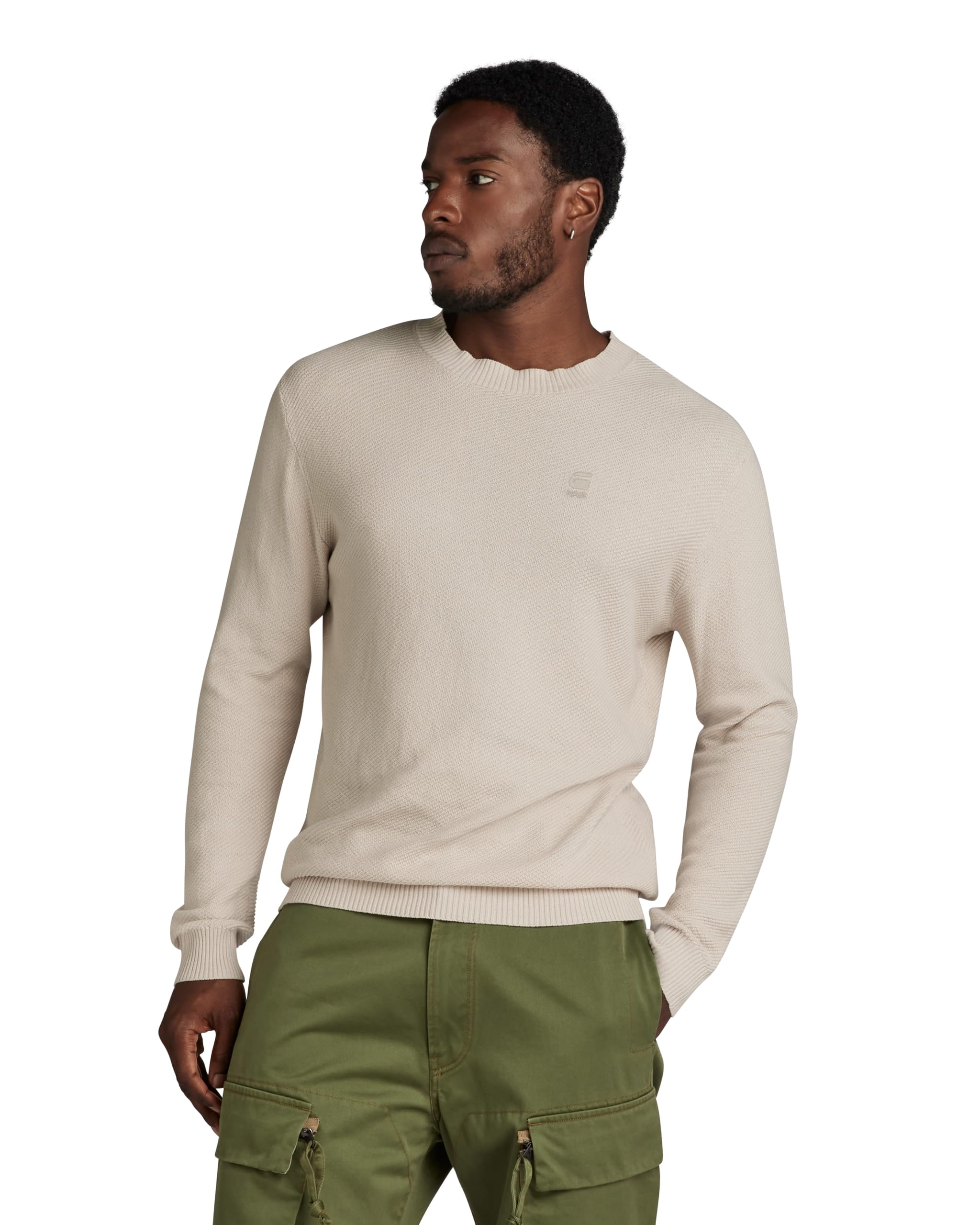 G-Star Men's Beige/Khaki (Whitebait D24461-D631-1603) Moss Knitted Sweater, L