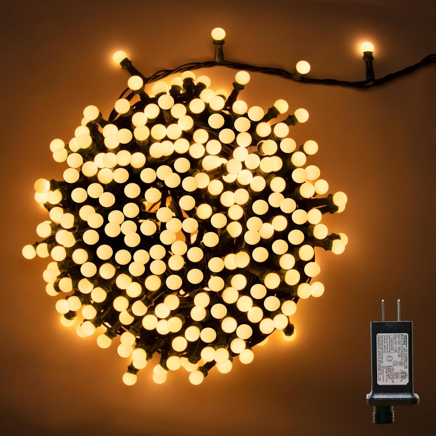 LAMPHOME String Lights Warm White, 49ft 306 LED 9mm Frosted Globe String Lights, 11 Mode Christmas Globe Lights, Xmas Tree Ball Lights Outdoor Mini Globe Light for Christmas Tree Home Party Patio
