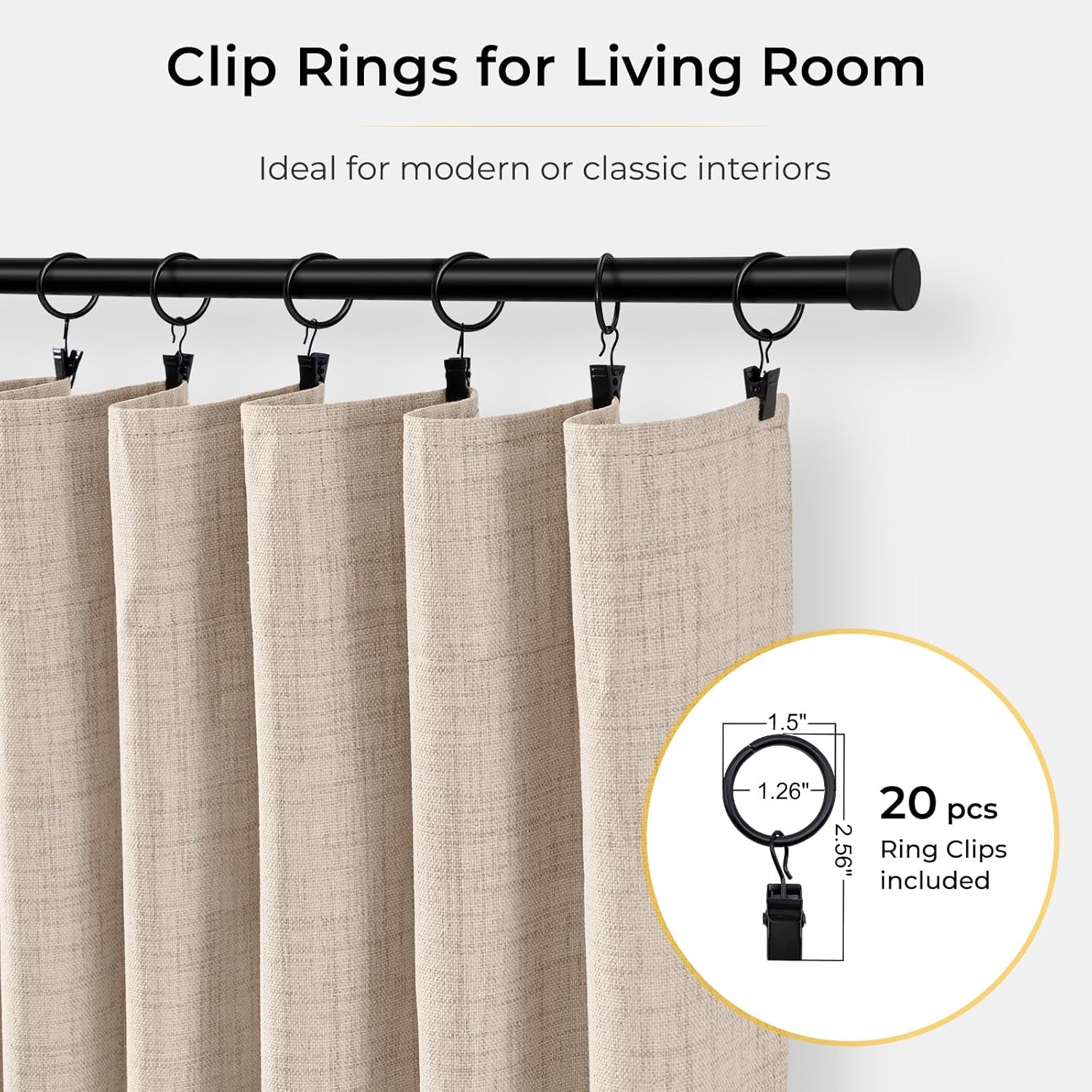 INOVADAY 100% Blackout Curtains for Bedroom, Oatmeal Black Out Curtains 63 Inch Long, Clip Rings Linen Blackout Drapes, Thermal Insulated Room Darkening for Living Room, 2 Panels - W50xL63 thumbnail