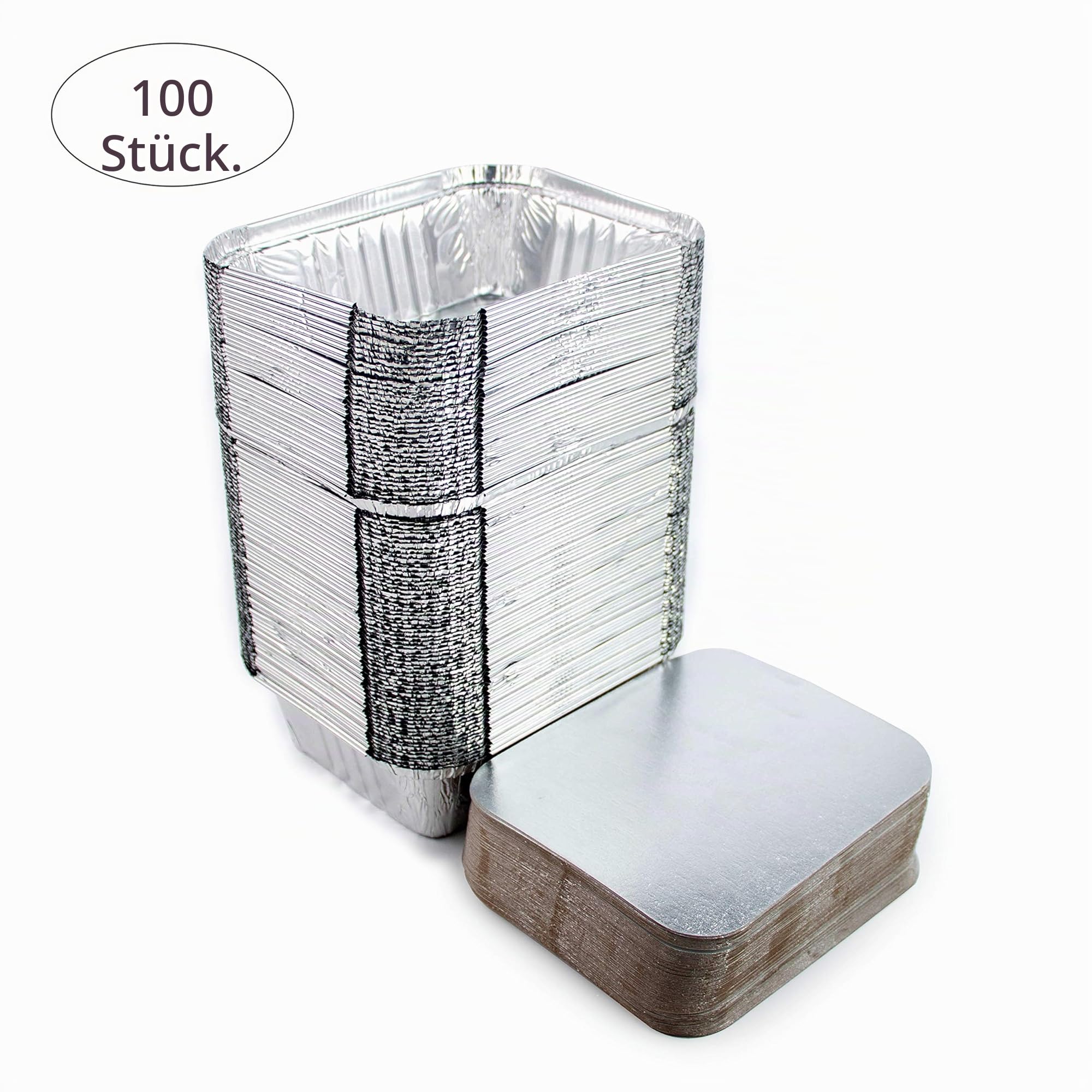 100 Einwegschalen aus Aluminium, mit Deckel, für Lebensmittel, zum Einfrieren, Kochen (500 ml)