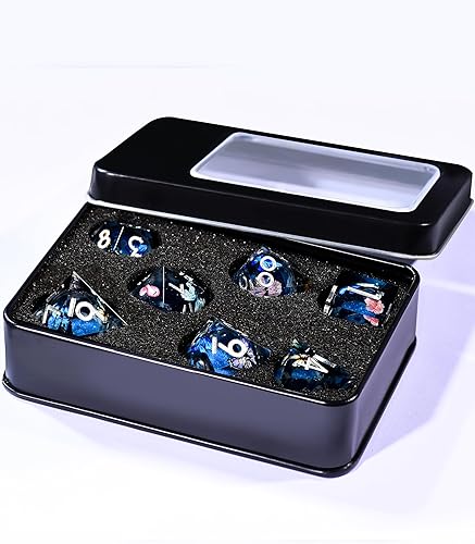 Miniatura 104 de AUSTOR Juego de dados DND de resina de núcleo líquido, de borde afilado, 7 troqueles, juego de dados DND de arena movediza hechos a mano