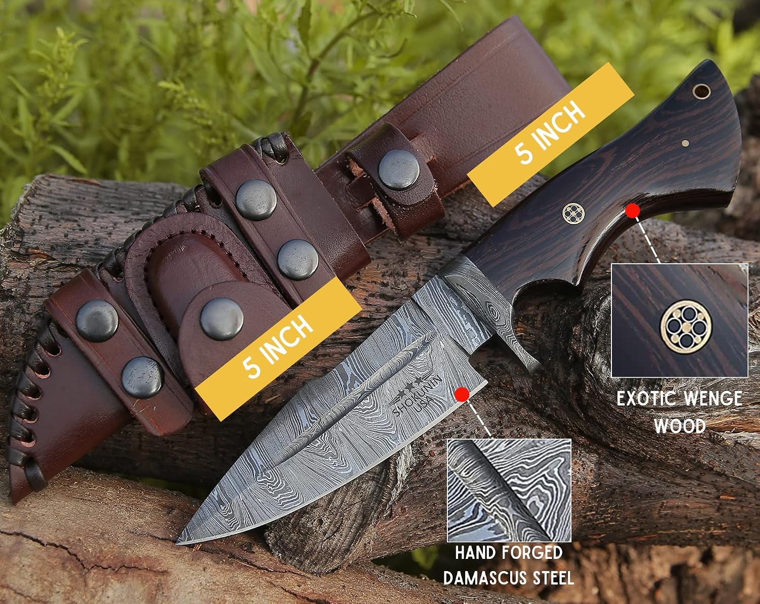SHOKUNIN USA StrongCut Hunting Knife Best Tactical Camping Bushcraft Survival Knives for men - Field Gear Accessories Tool - Personalized Gifts