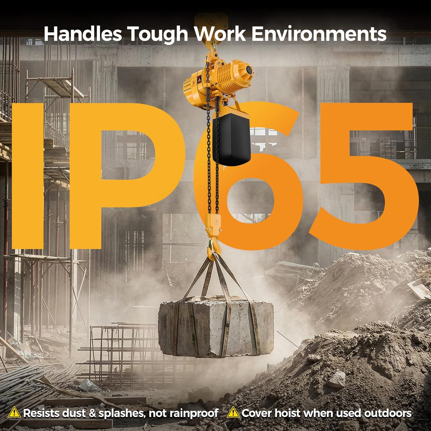 Electric Chain Hoist, 2200 lbs Load, 20 ft Lifting Height, Extended 492 ft Wireless & 20 ft Wired Remote Control, Brushless Copper Motor, DT Carburized Chain, IP65 for Warehouse, Construction