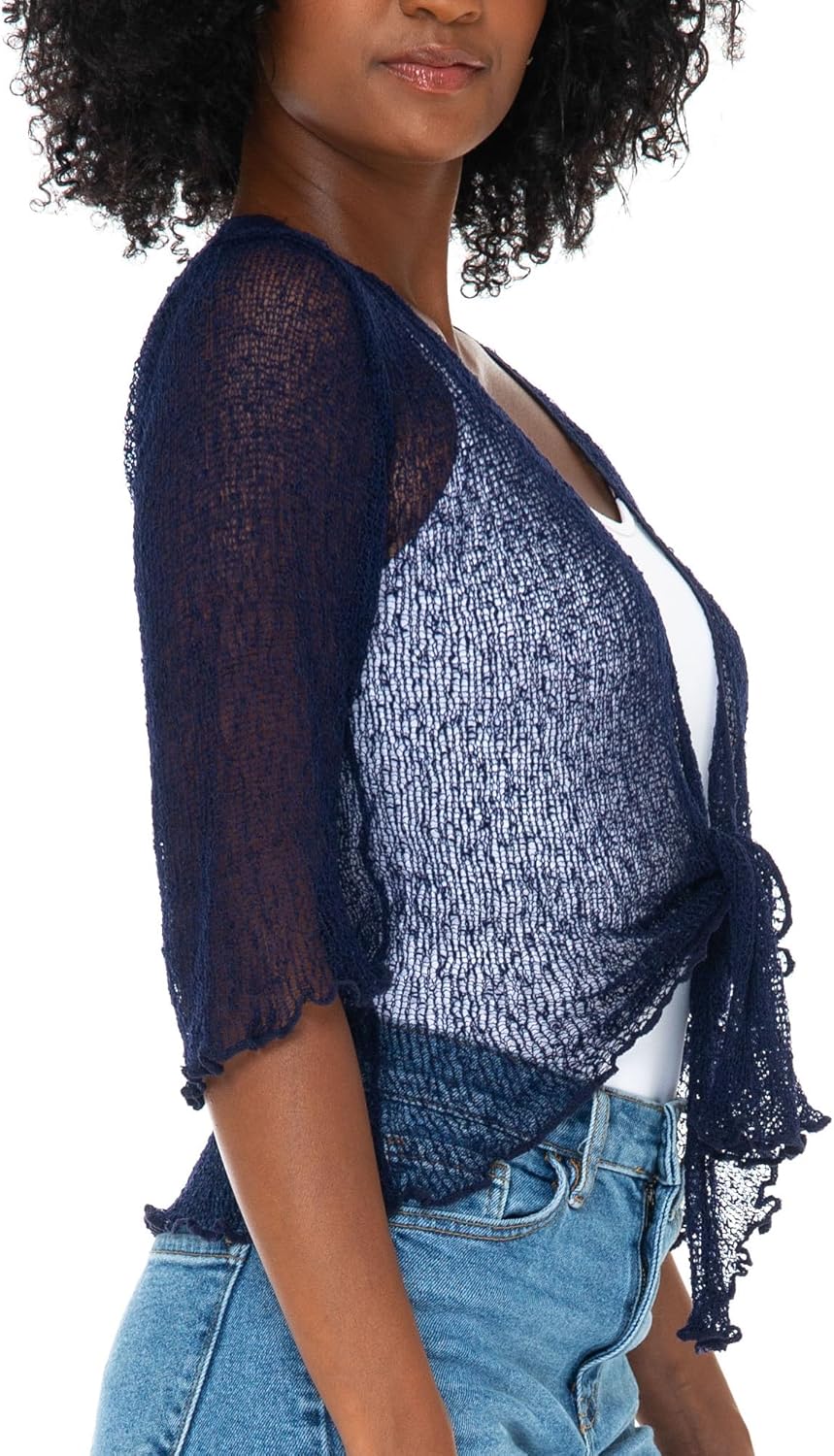 SHU-SHI Sheer Shrug for Women Mesh Knit Cover Up Lightweight Dressy Cardigan for Summer Tie Top Wrap - Image 5