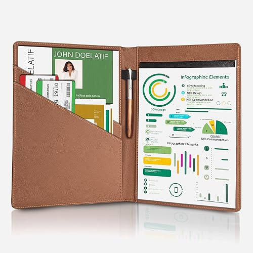 Miniatura 1 de Dynariver Portafolio para mujeres y hombres, 15.94 pulgadas grande para entrevistas para negocios, carpeta marrón portátil y moderna para el lugar