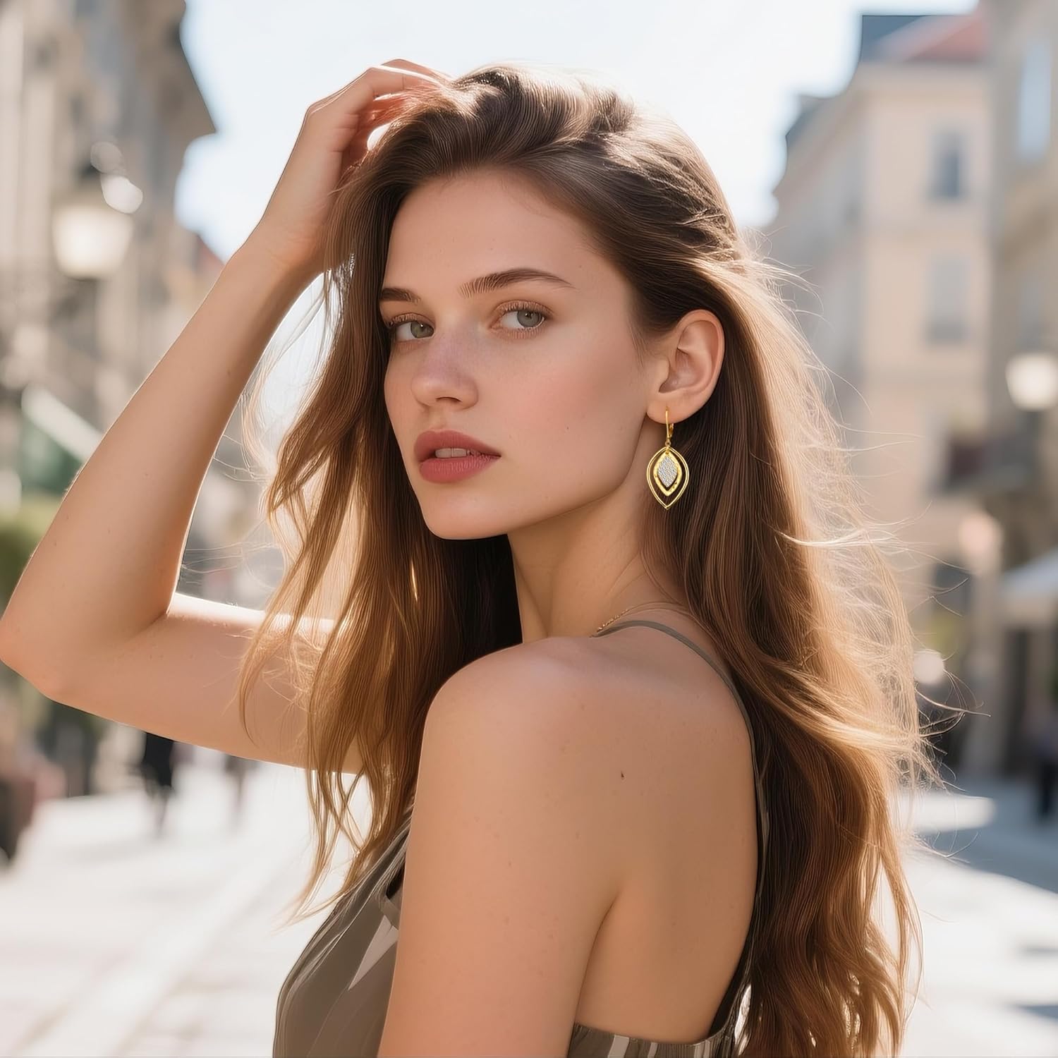 Leverback Sterling Silver 14K Gold Dangle Earrings for Women Trendy Hypoallergenic Drop Earring Statement Dangle Dangling Cubic Zirconia Earrings Jewelry Gifts - Image 4