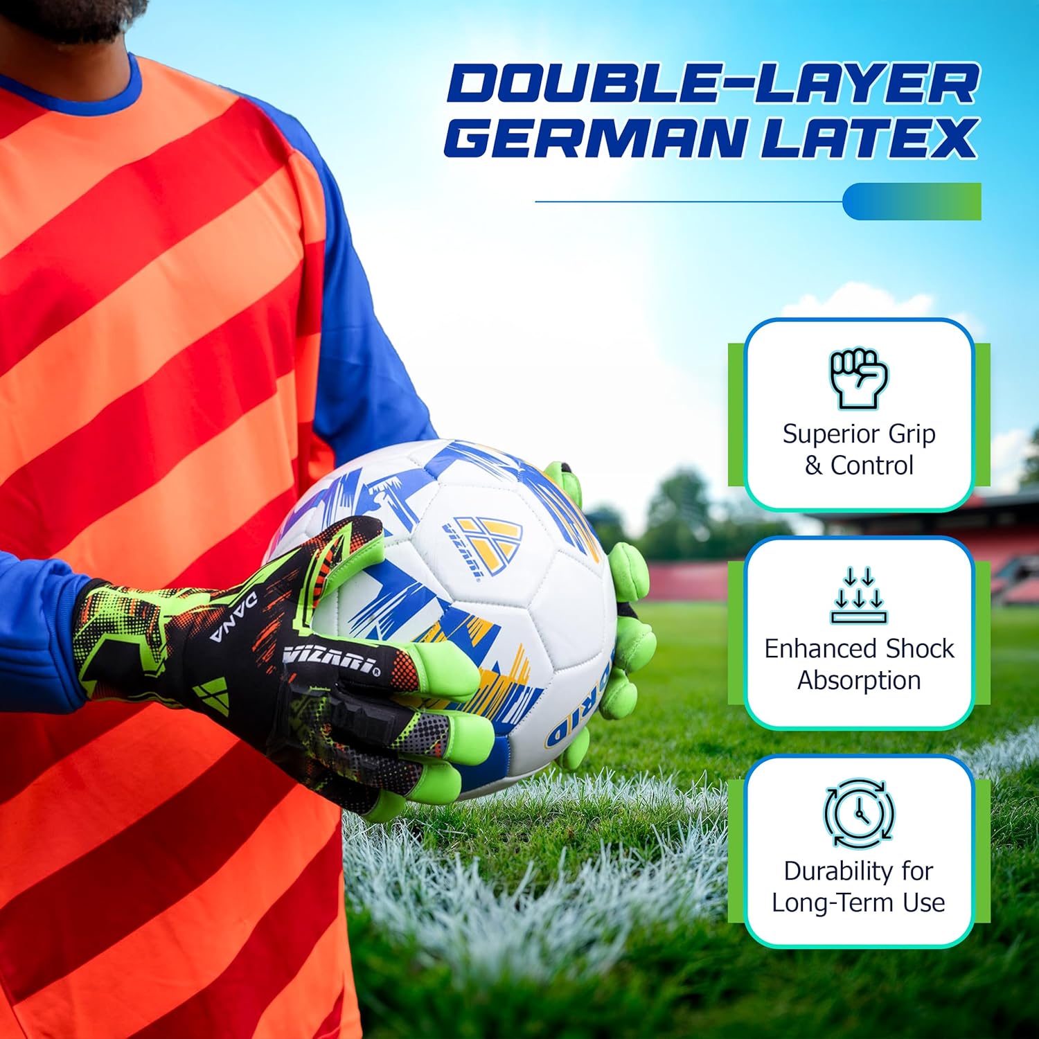 Vizari Soccer Goalkeeper Gloves – Pro Goalie Gloves for Kids, Youth & Adults | Fingersave Protection | Durable Grip | All-Weather Soccer Gloves for Goalkeepers