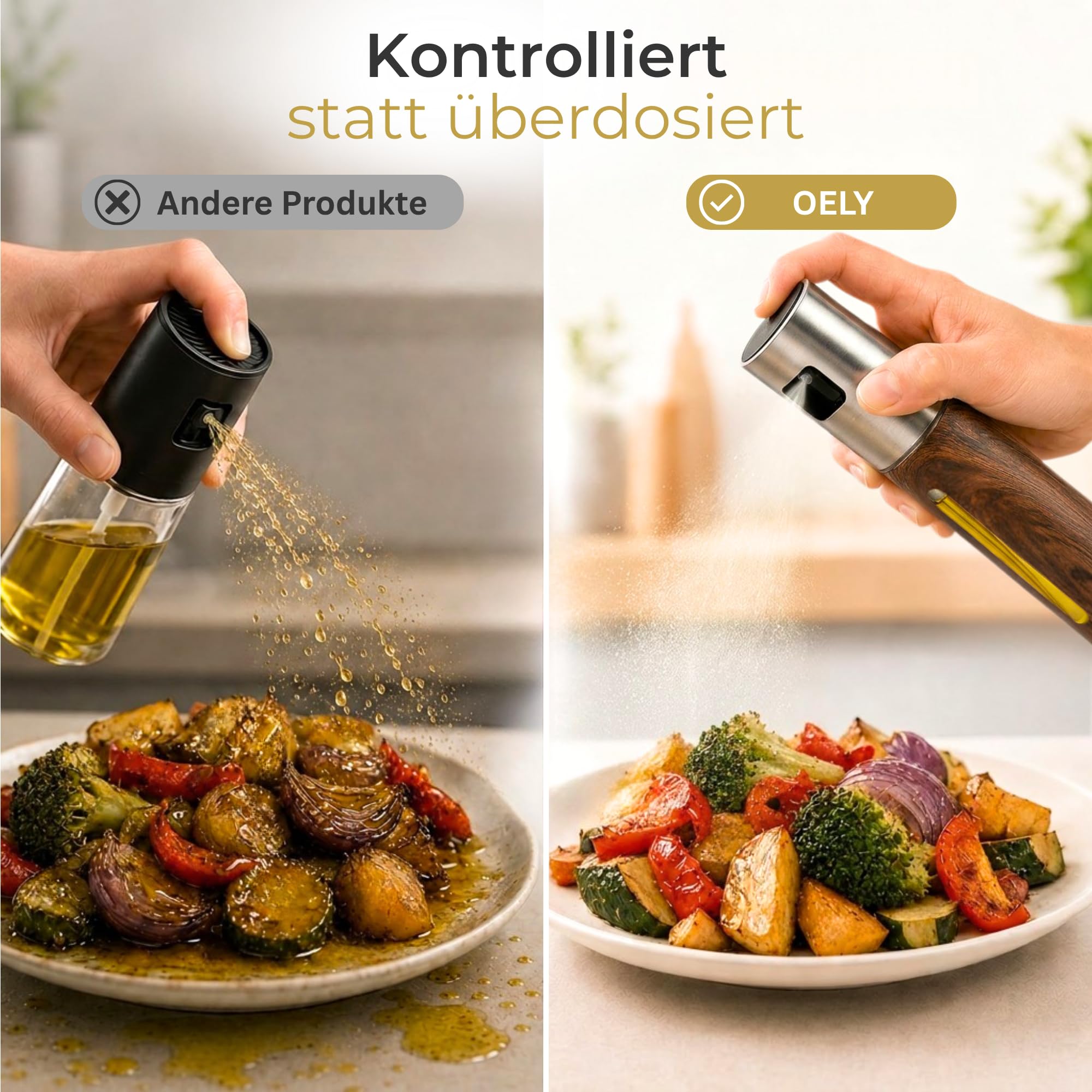 Ölsprüher [Edelstahl, 100ml] – Öl Sprühflasche für präzise Dosierung – Ölspray für Airfryer & Heißluftfritteuse – Sprühflasche Öl für Speiseöl & Essig – Oil Sprayer (DARK EDITION)