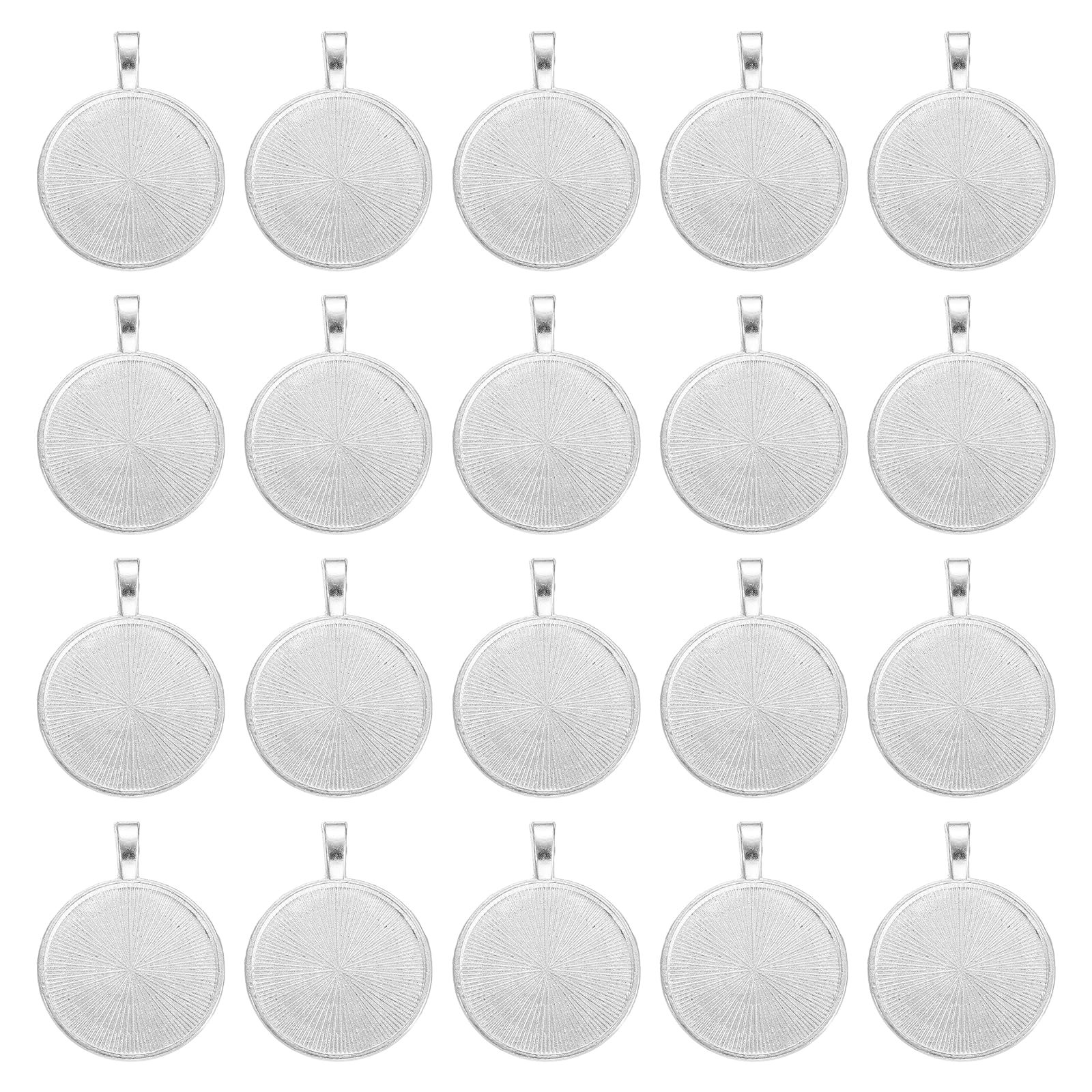 sourcing map 20 Pcs Round Pattern Pendant Trays Kit, 25mm Alloy Blank Bezel Pendant Base Flat Connector Settings for Photo Charm Jewelry Making DIY Crafts, Silver