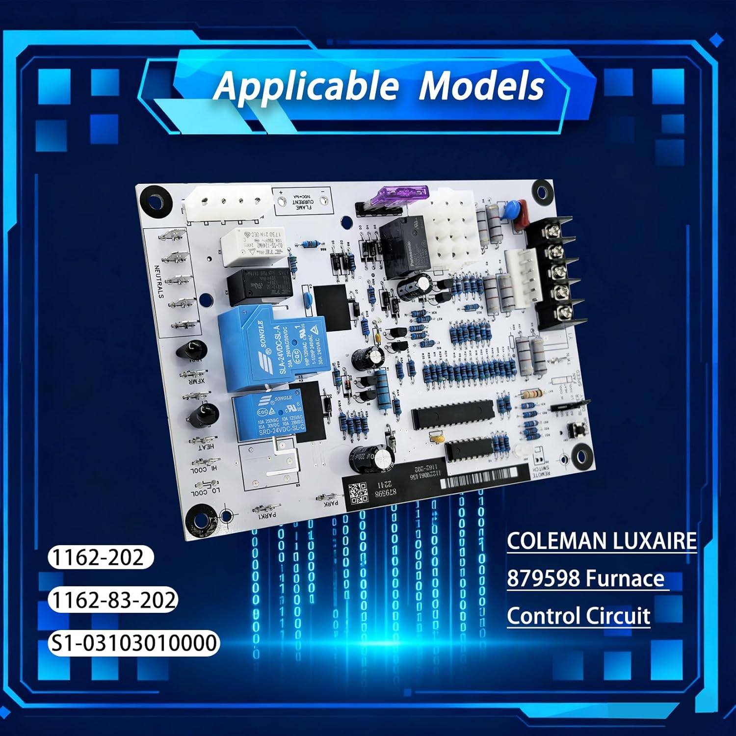 1162-202 1162-83-202 S1-33103010000 Furnace Control Board for Coleman Luxaire 879598 Furnace Control Circuit Board