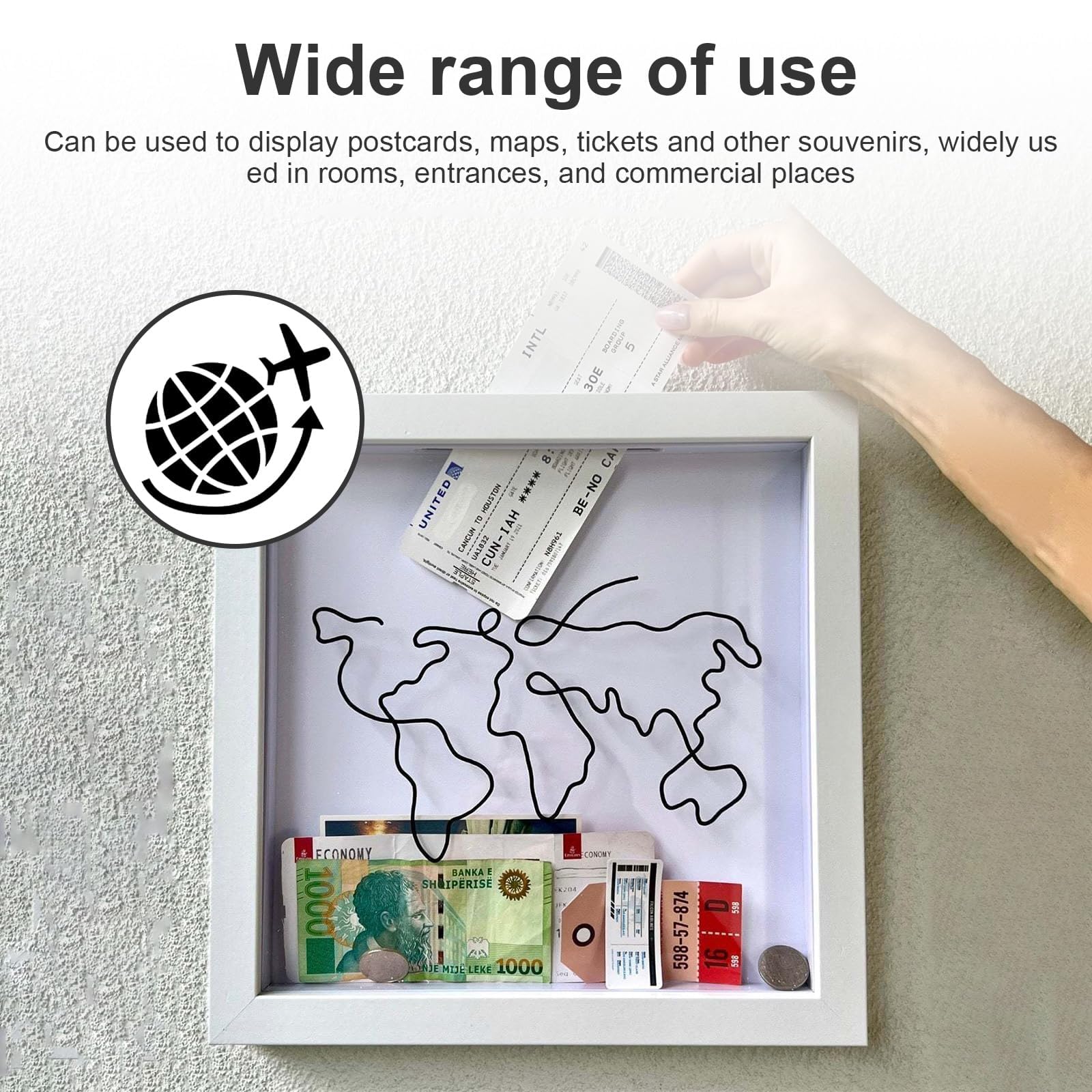 Boîte D'archivage D'aventure, Boite a Souvenir Voyage 20 × 20 × 4,4 cm, Cadre Photo 3D Cassette (Blanc), pour Décoration Murale, Maison, Bureau et Restaurant