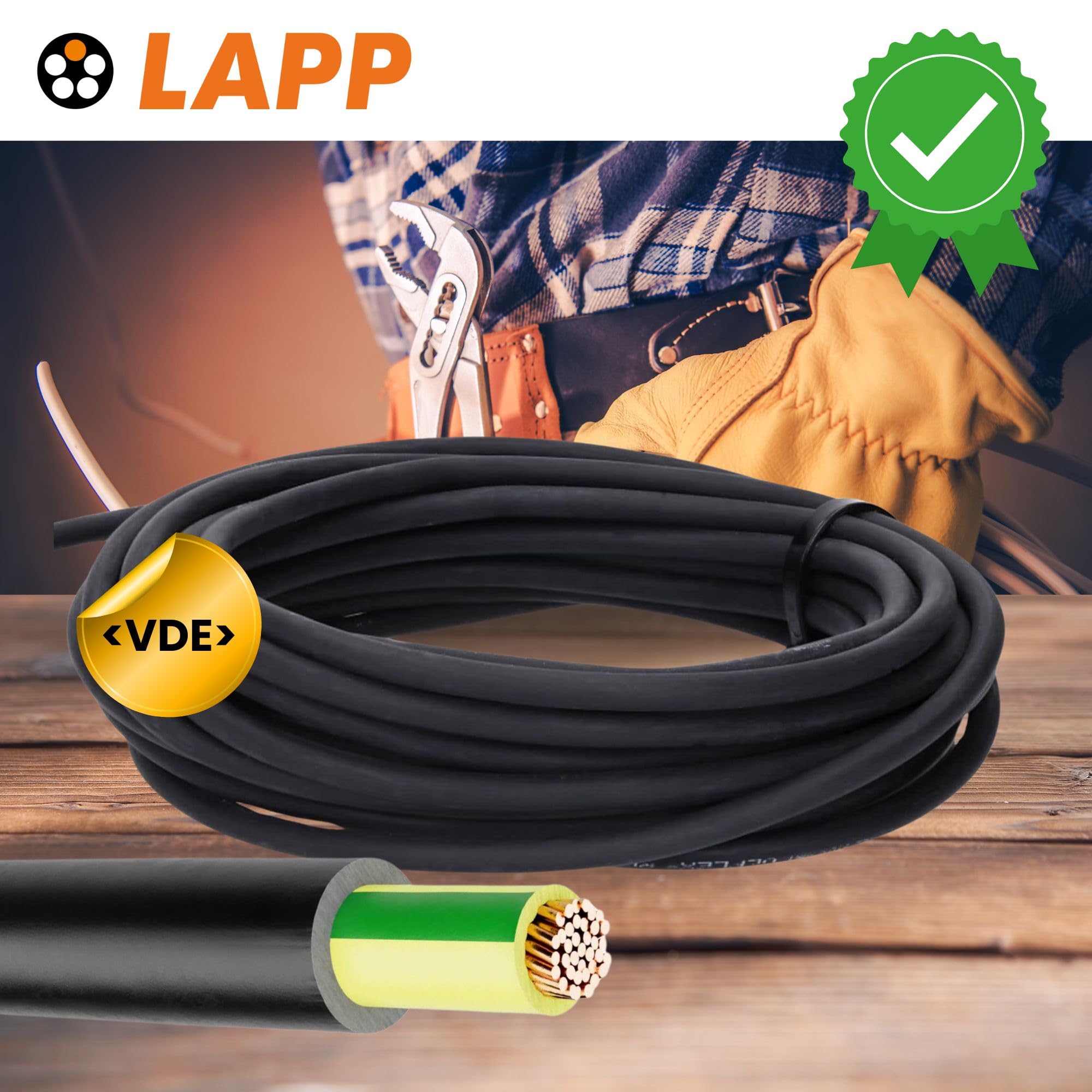 Lapp 10m Cavo di Rete NYY-J 5x2,5 mm2 RE - Cavo di Messa a Terra Nero | Cavo di alimentazione ignifugo e resistente ai raggi UV, ideale per posa fissa in terra, acqua, interno ed esterno.