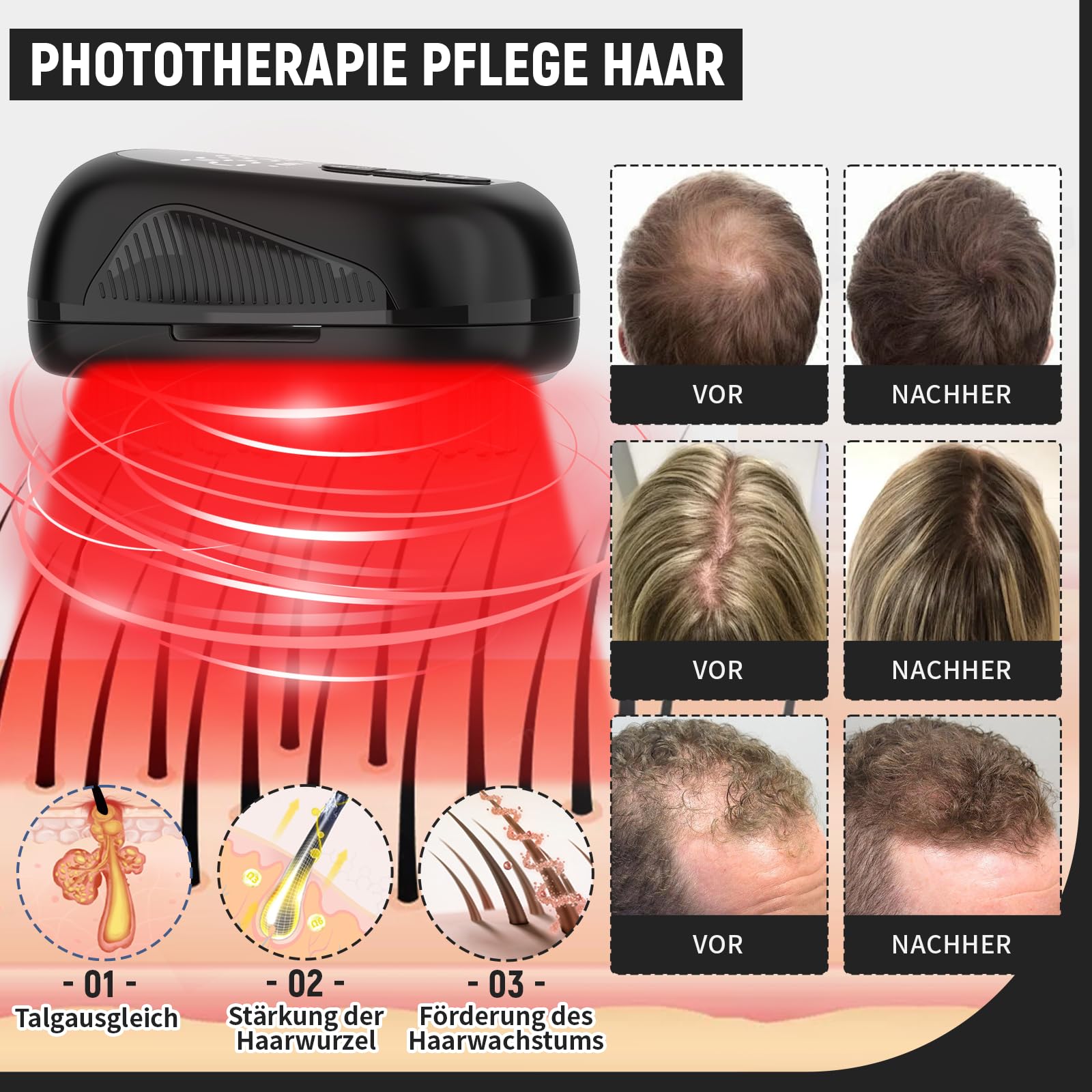 Haarwuchs-Laserkamm Medical Grade Laser, FDA genehmigt Haarausfall Behandlung für Männer und Frauen mit dünner werdendem Haar, wiederaufladbare Haarwuchs Produkt (Schwarz)