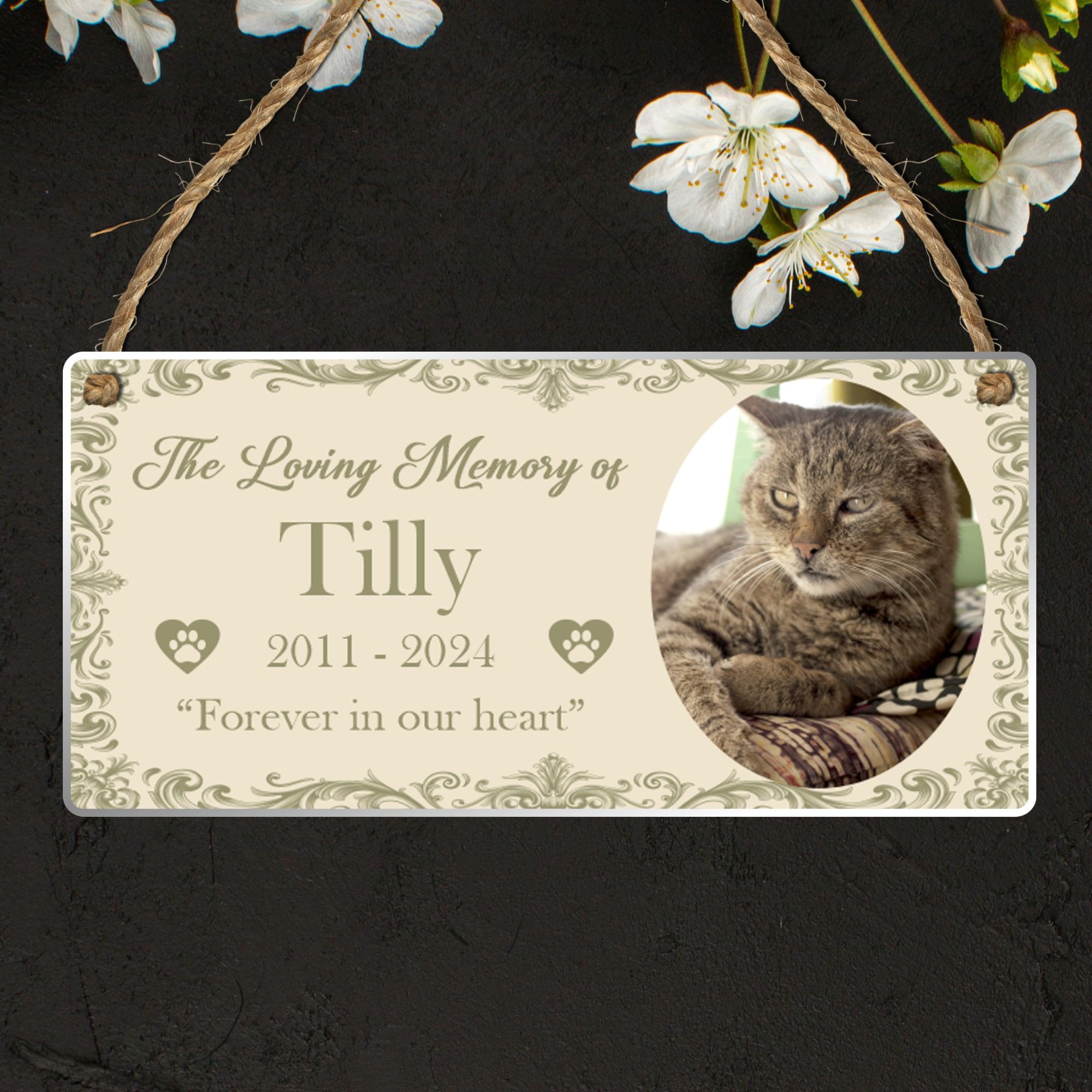 Personalised Pet Photo Plaque - 'The Loving Memory of...' Memorial Hanging Sign, Perfect for Dogs, Cats, Horses, Rabbits & More (Acrylic Indoor & Outdoor Use 19cm x 9cm, Cream)