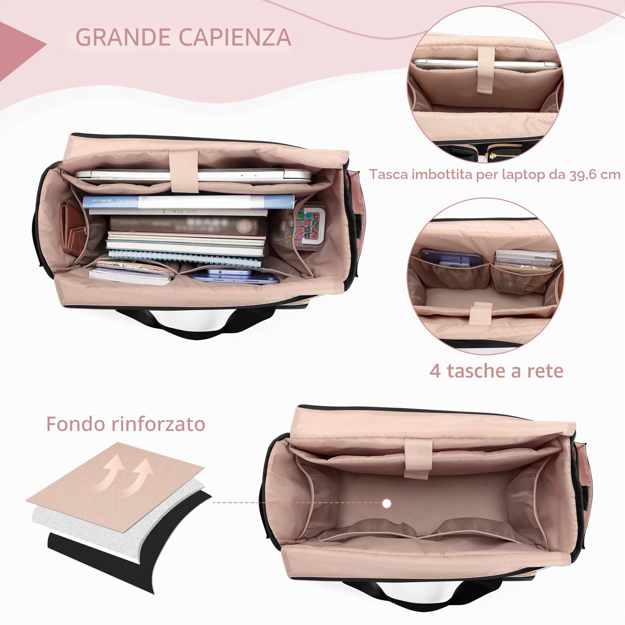 Borsa per Insegnanti con Scomparto per Laptop, Grande per Lavoro Femminile e Forniture, Nera (Borsa Vuota)