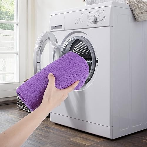 Miniatura 6 de POLYTE Tapete de microfibra para toalla de yoga caliente con agarre de silicona antideslizante y correas elásticas de ajuste seguro, 24 x 72