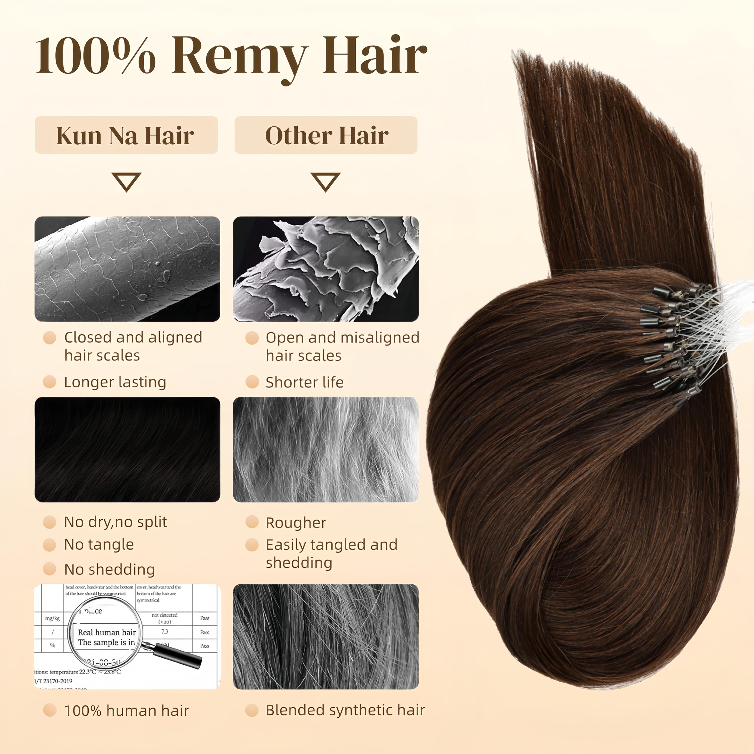 Kun na Micro Loop Hair Extensions Real Human Hair 24 inch Straight Pre-Blonded #2 Dark Brown Cold Fusion Micro Bead Extensions1g/strand 50g/pack - Image 4