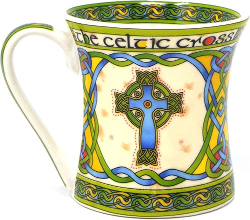 Miniatura 2 de Taza irlandesa con cruz celta y nudos celtas, caja de tejido irlandés New Bone China -11.0 fl oz11 fl oz regalo de inauguración de la casa (1 taza y
