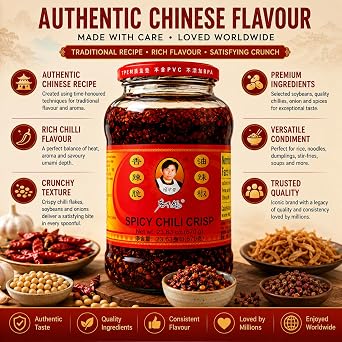 Laogan ma Crispy Chilli Oil Spicy Hot Sauce 23.63 oz (670g) XL Size Jar – Restaurant Size, Authentic Chinese Chili Oil with Crunchy Bits