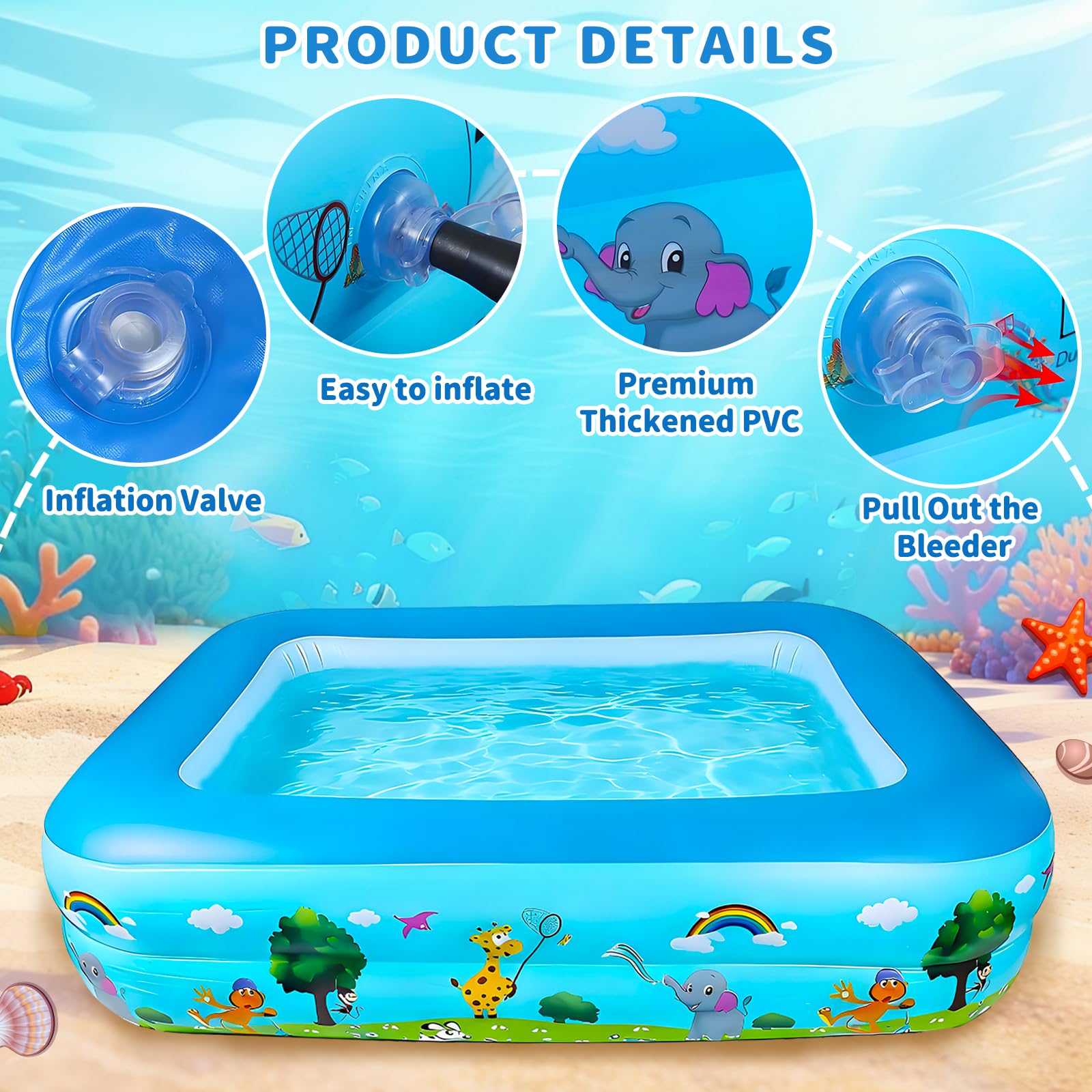 Piscina Hinchable Rectangular Pequeña, 120 cm Piscina Infantil Inflable, Piscinas Hinchables, Piscinas Rectangulares para Interior, Exterior, Jardín, Patio, Resistente y Antideslizantes