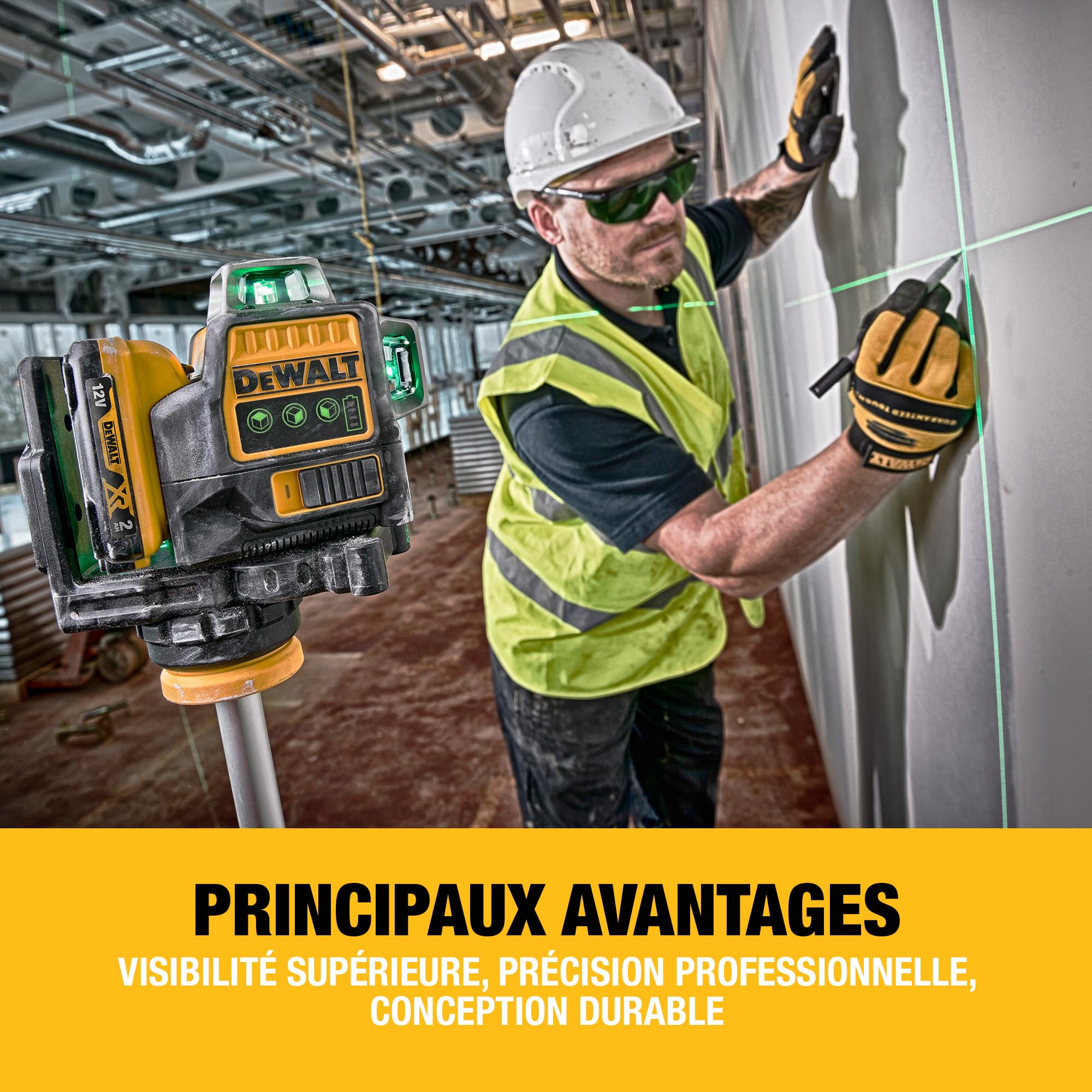 DEWALT - Laser en croix vert XR 12V 3x360°, avec 1x batterie 2Ah, DCE089D1G-QW