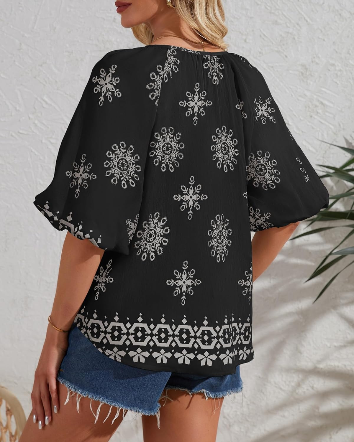 Summer Boho Tops for Women Casual V Neck Women Blouses Tunic Floral Print Beach Vacation Shirts - Image 4