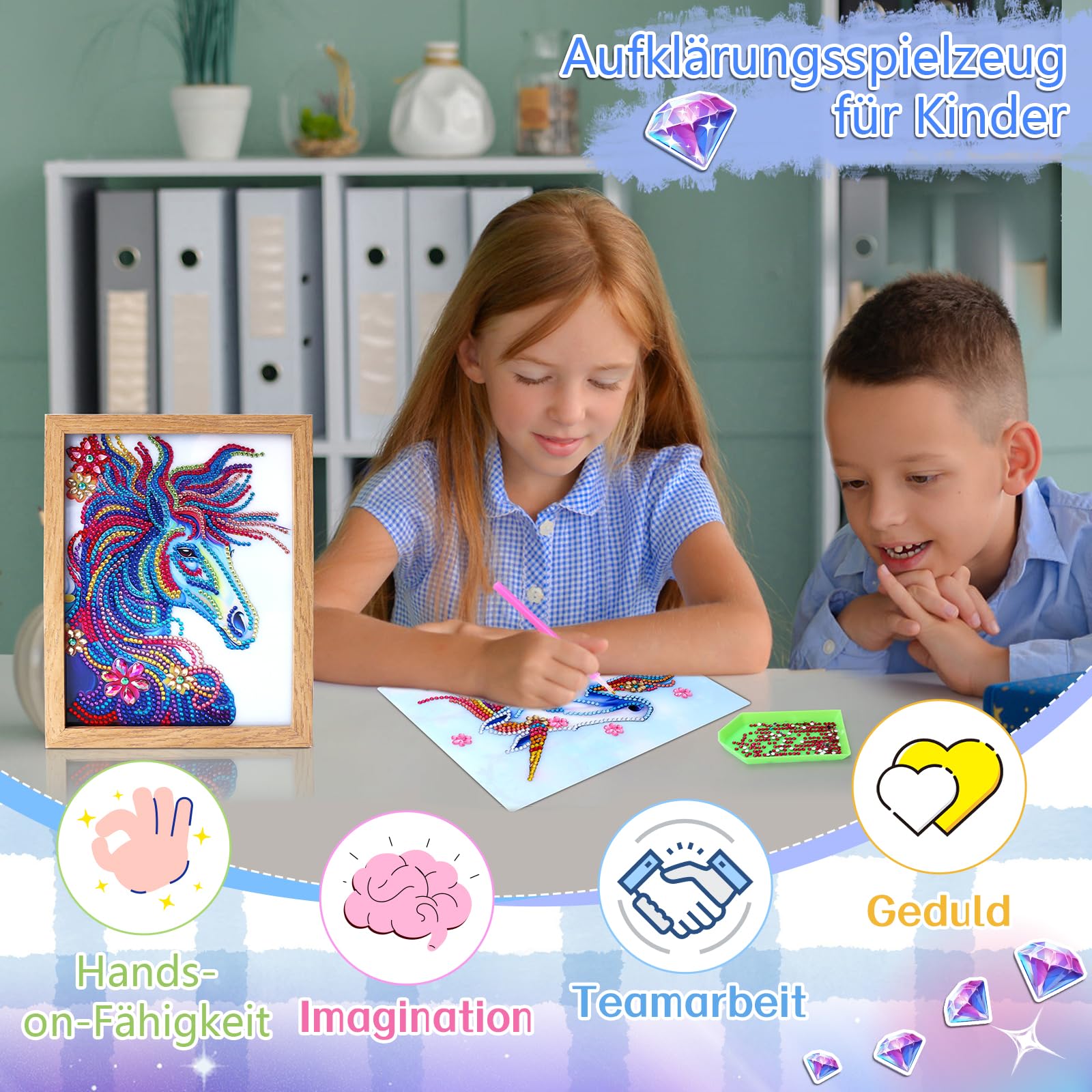 Kit Peinture Diamant Wincany Pour Enfants - Loisir Créatif Avec Strass à Coller, Idée Cadeau Pour Filles