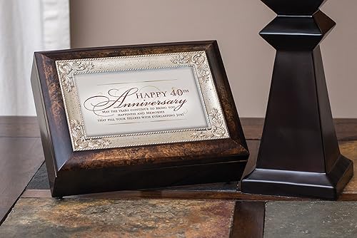 Miniatura 4 de Cottage Garden Caja de música Burlwood Jewelry con texto en inglés «Happy 40th Anniversary Plays You Light Up My Life»