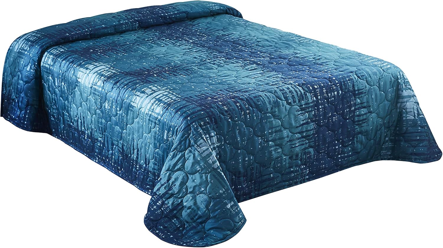 Everest Supply Quilted Bedspread Designed for Hotel/Motel, Resort, Home, Over Sized 21" Fall on Each Side 100% Polyester Fabric-Modern Print-Blue-Throw/Flat Style (King 120x118, Blue)